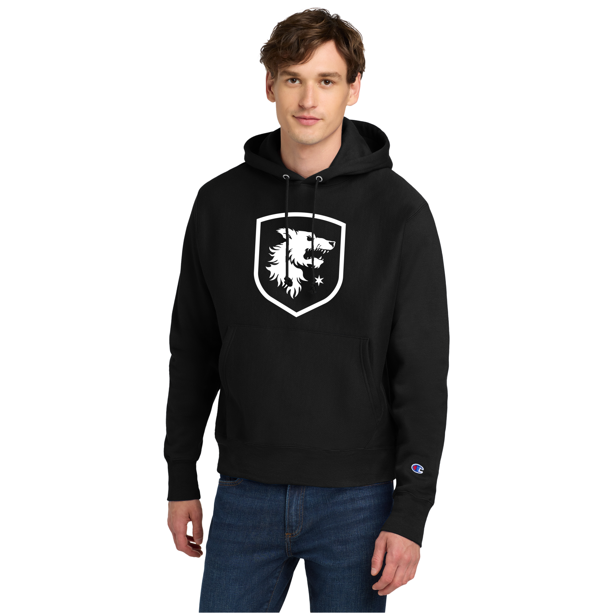Chicago Hounds White Shield Logo Champion Reverse Weave Hooded Sweatshirt - S101 Black