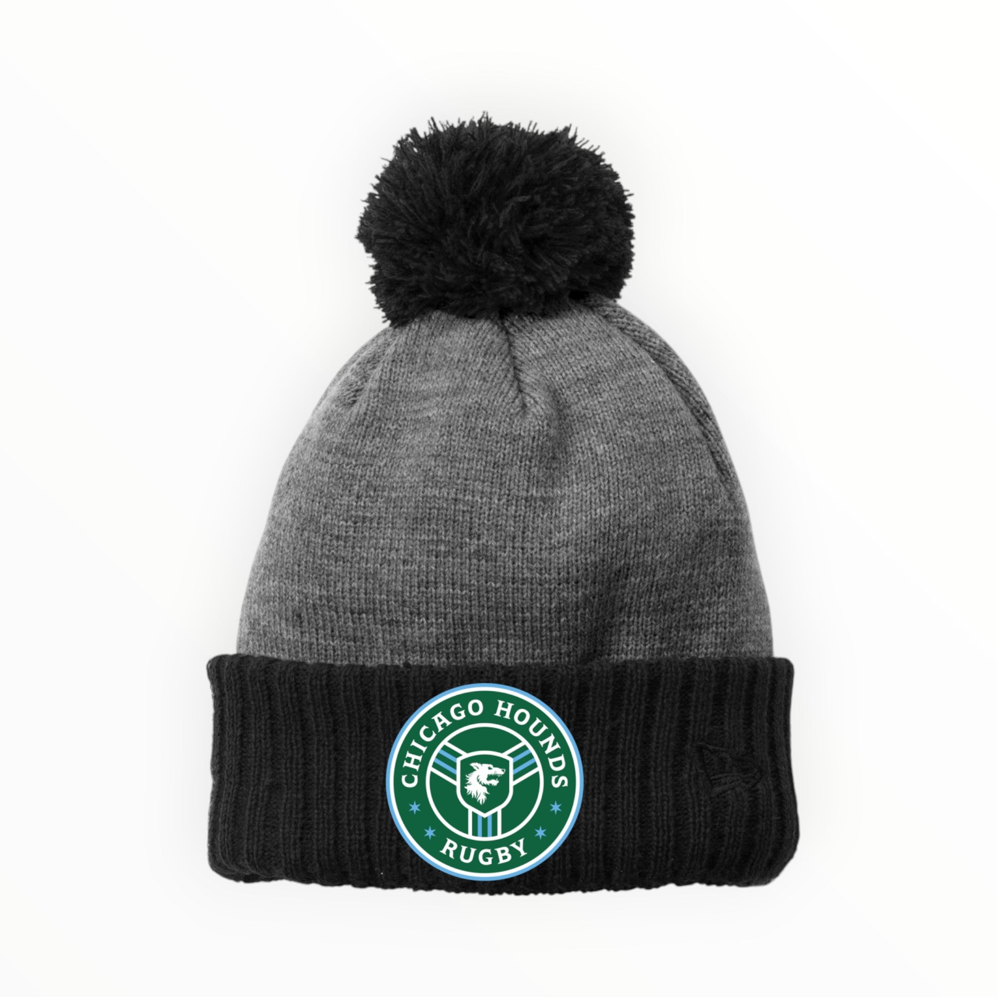 Chicago Hounds Primary Logo Patch New Era Colorblock Cuffed Sideline Beanie - NE904 Black/Heather Grey