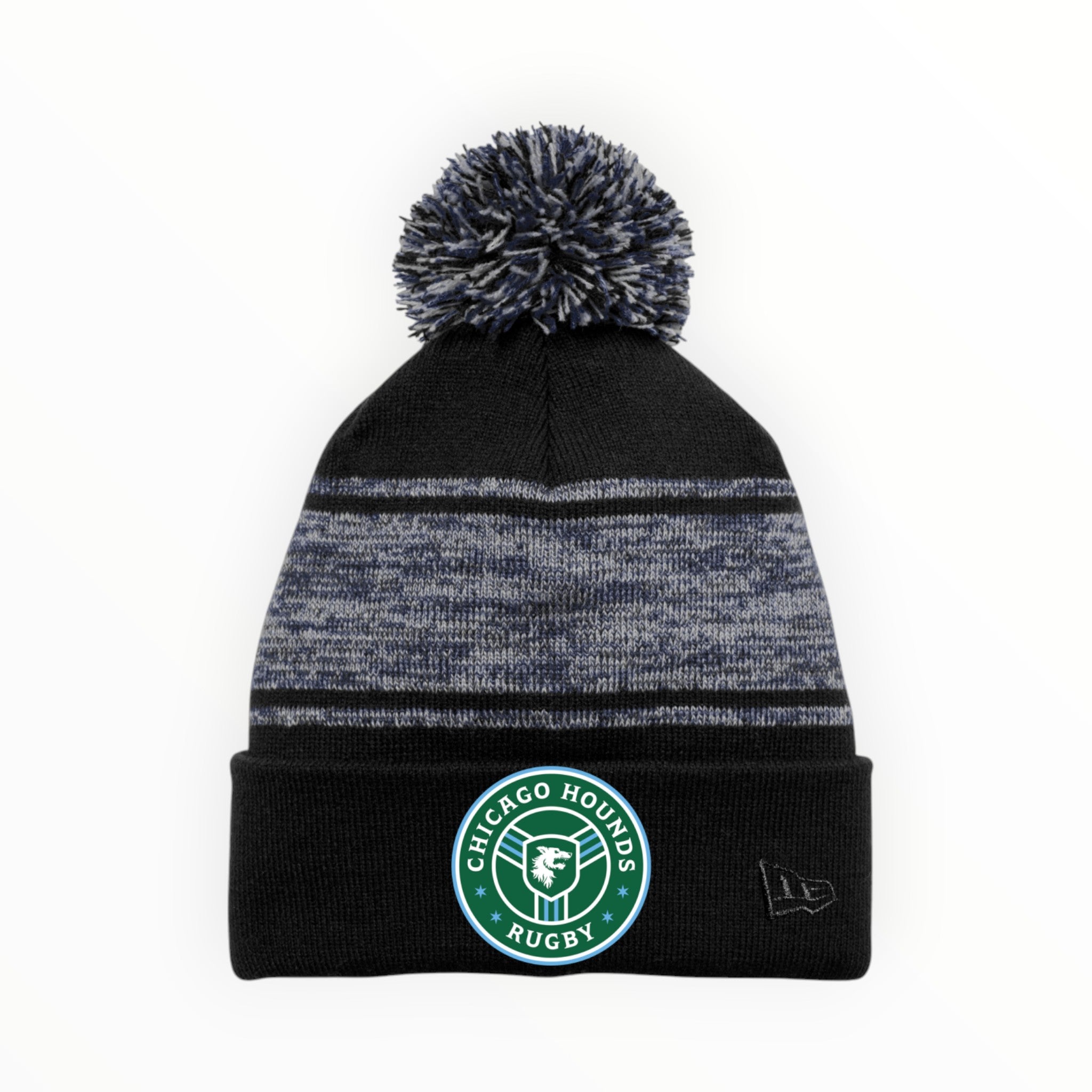 Chicago Hounds Primary Logo Patch New Era Knit Chilled Pom Sideline Beanie - NE909 Black/Graphite